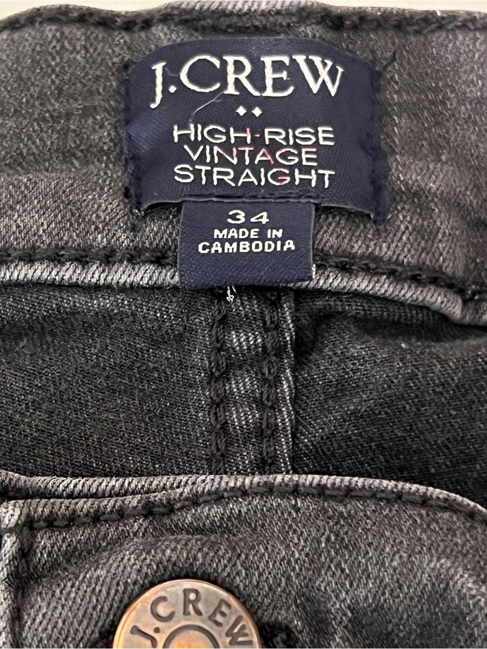 J Crew Button Fly High Rise Vintage Straight Jean Black Gray Size 34 - Picture 6 of 11